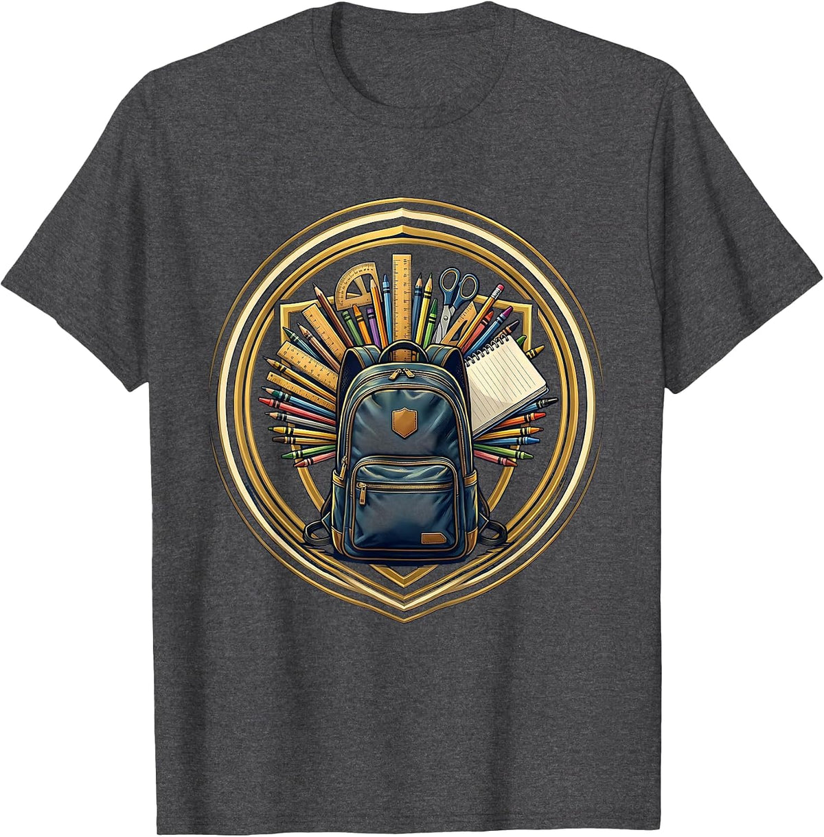 Men's 5th Grade Teacher Backpack School Supplies Graphic T-Shirt - Dark Heather Grey