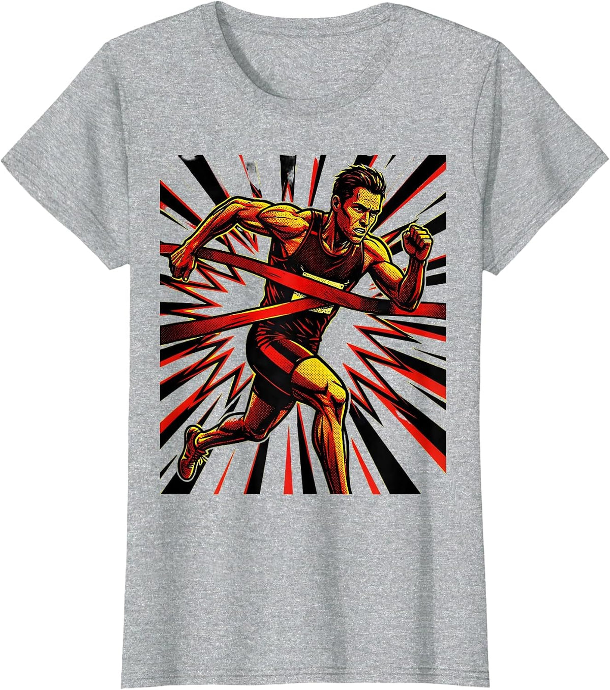Athlete Sprinting Through Finish Line Graphic T-Shirt - Heather Grey