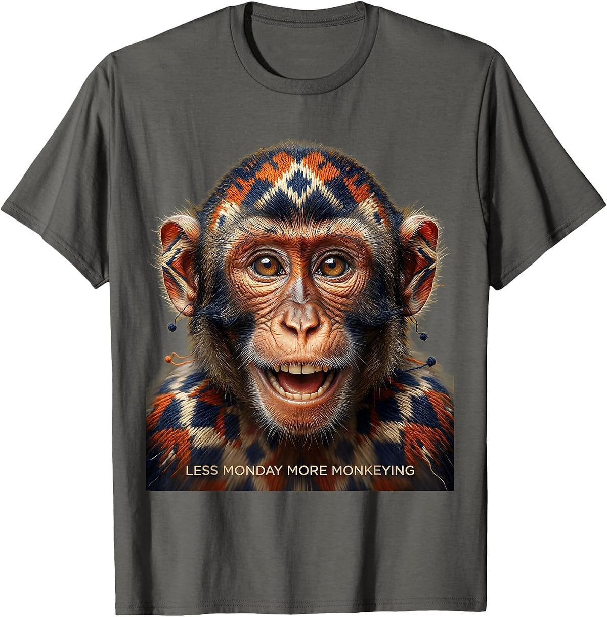 Less Monday More Monkeying Funny Monkey Design T-Shirt - Asphalt Grey