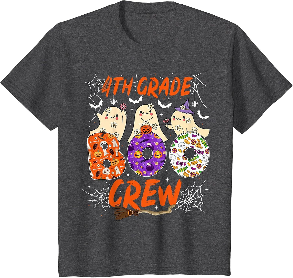4th Grade Boo Crew Funny Fourth Grade Halloween Teacher Kid T-Shirt - Dark Heather Grey