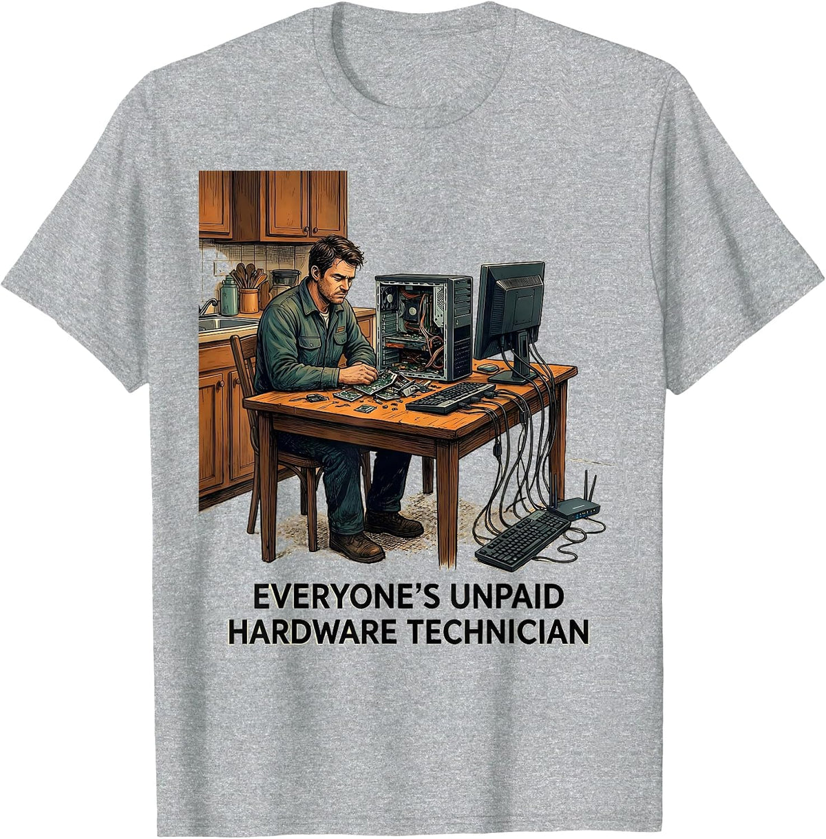 Men's Everyone's Unpaid Hardware Technician Funny Tech Support T-Shirt - Heather Grey