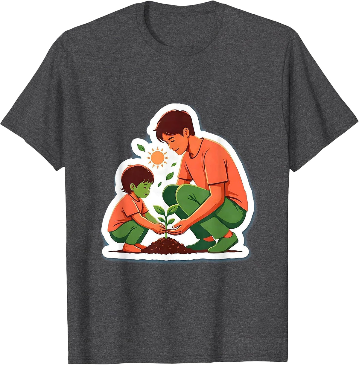 Daycare Teacher and Child Planting Seedling Together T-Shirt - Dark Heather Grey