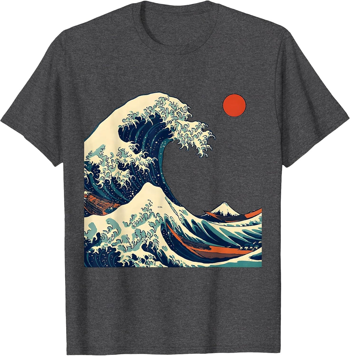 Men's Kinda Funny Japanese Art Animal Parody Ukiyo-e Graphic T-Shirt - Dark Heather Grey