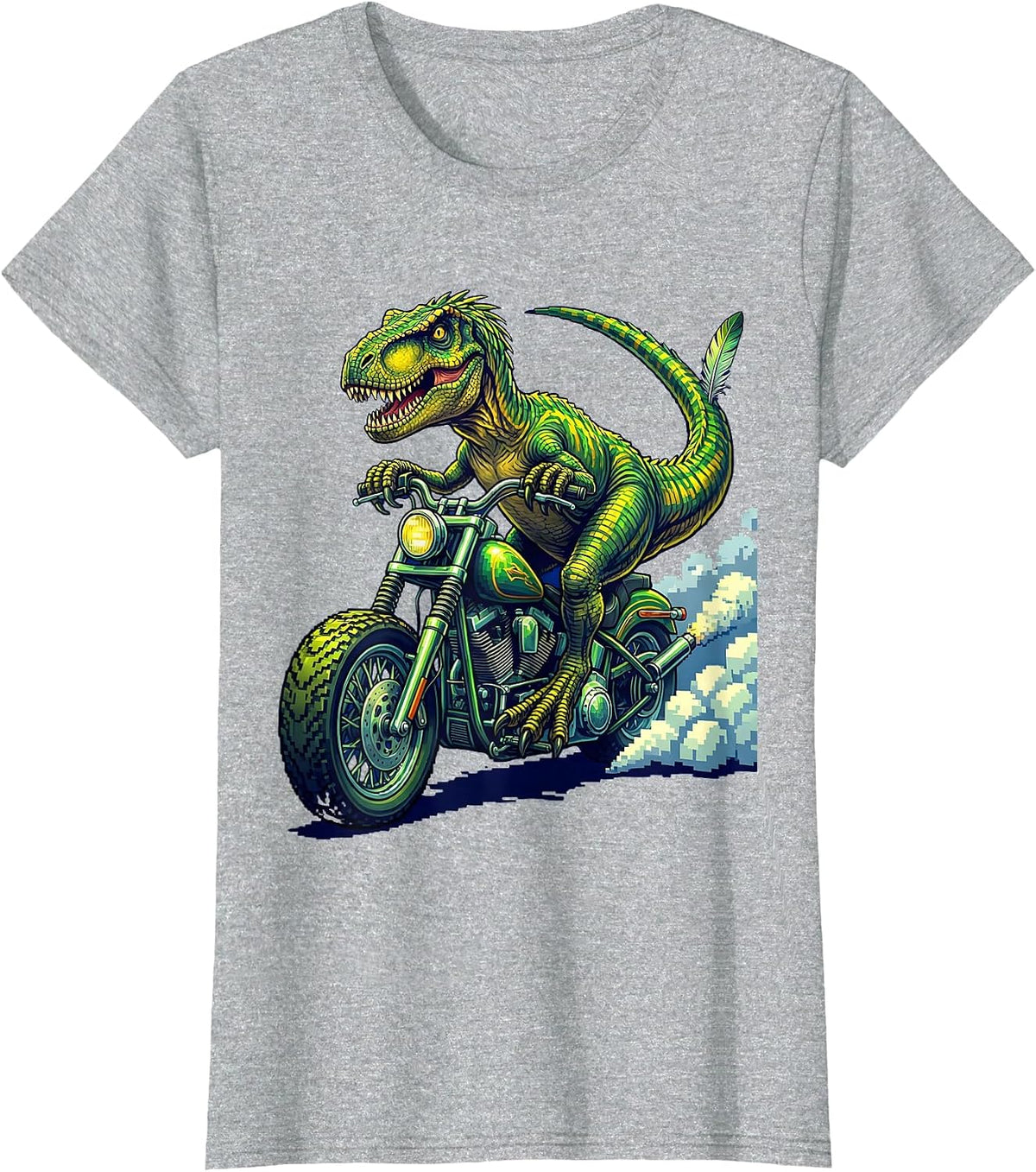 Velociraptor Motorcycle Rider Dinosaur Graphic T-Shirt - Heather Grey