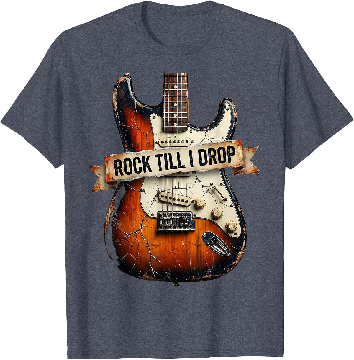 Rock Till I Drop Bold Music Lover Design T-Shirt - Heather Blue