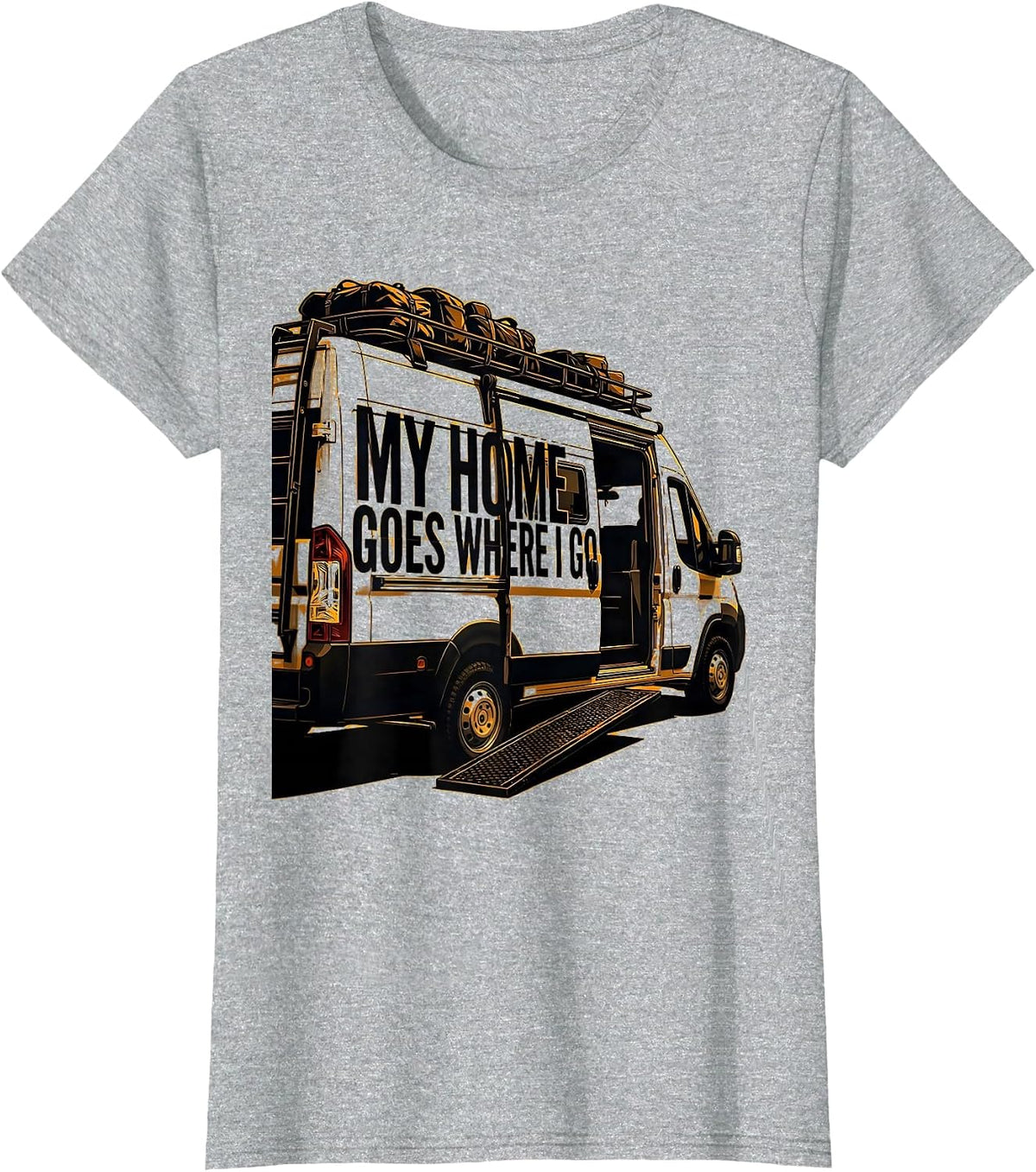 My Home Goes Where I Go Stencil Van Life Nomad Road Trip T-Shirt - Heather Grey