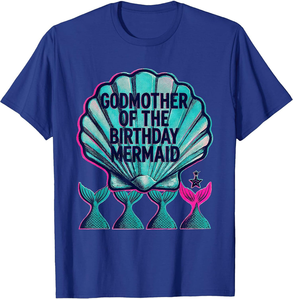 Men's Godmother Of The Birthday Mermaid Risograph Mermaid Squad T-Shirt - Royal Blue