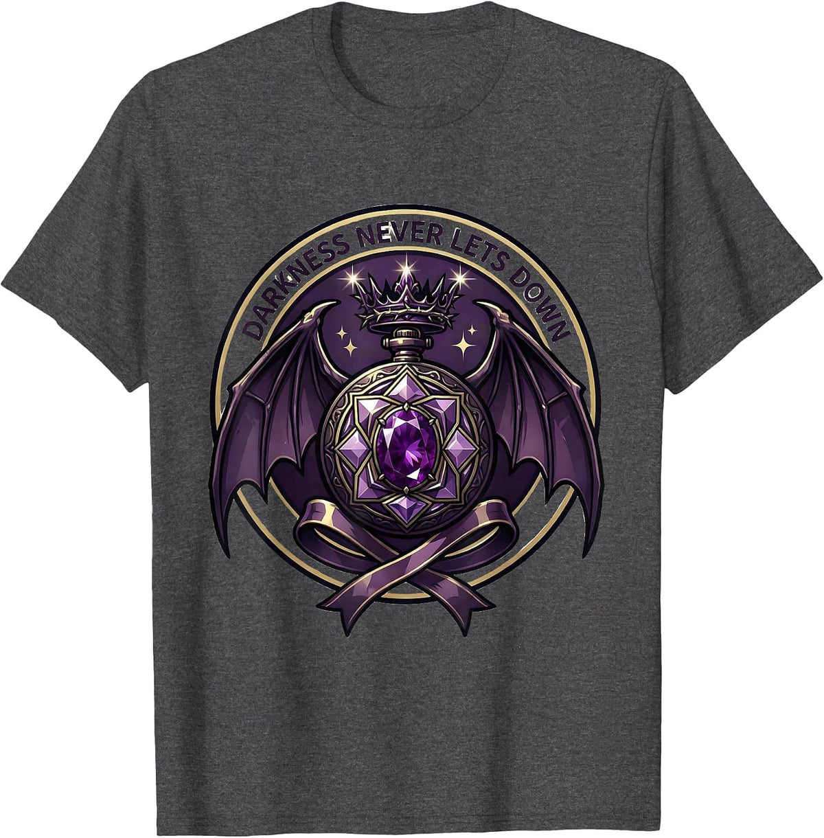 Darkness Never Lets Down Gothic Design T-Shirt - Dark Heather Grey