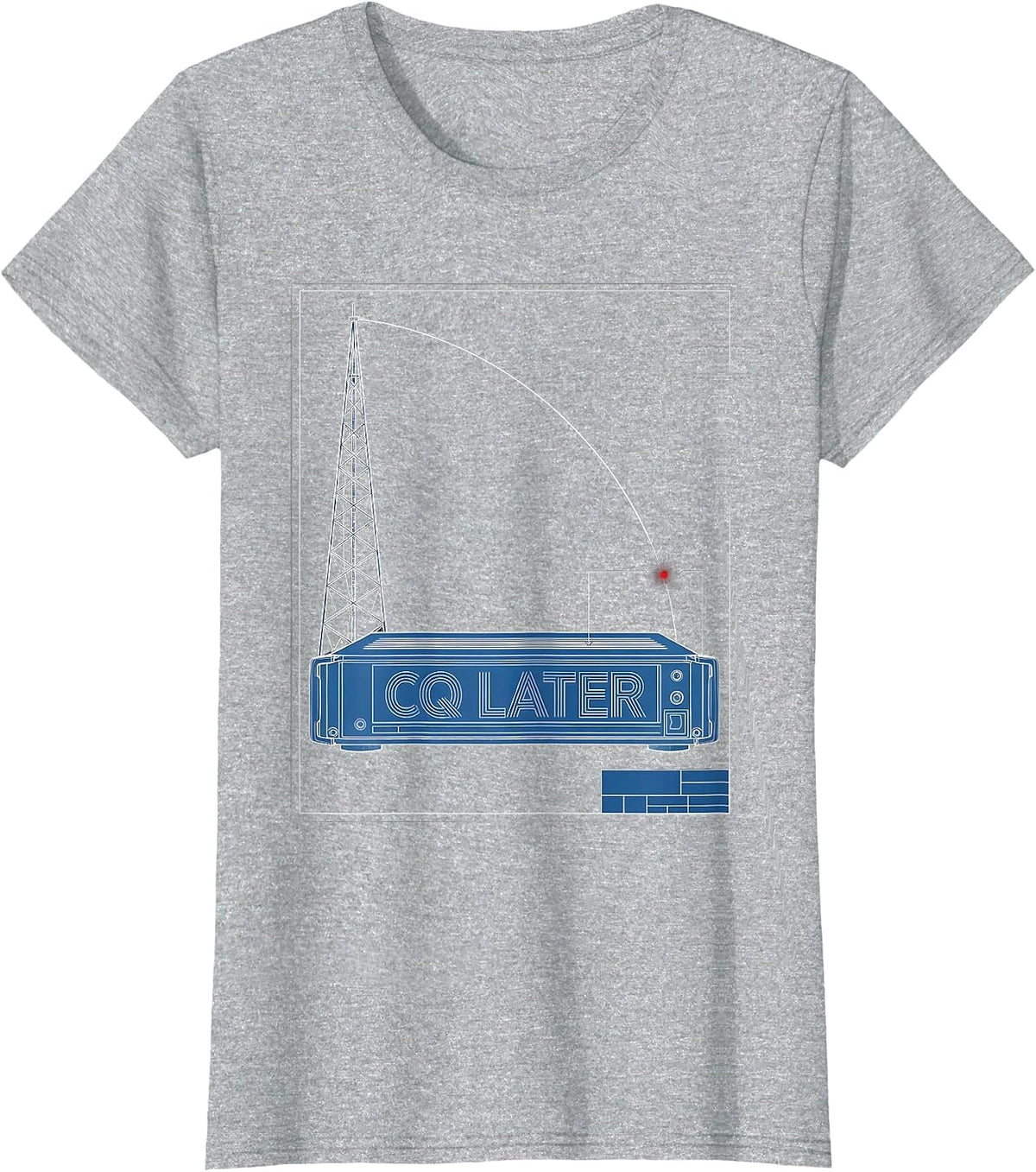 Women's CQ Later Technical Blueprint Ham Radio Operator Humor Gift T-Shirt - Heather Grey