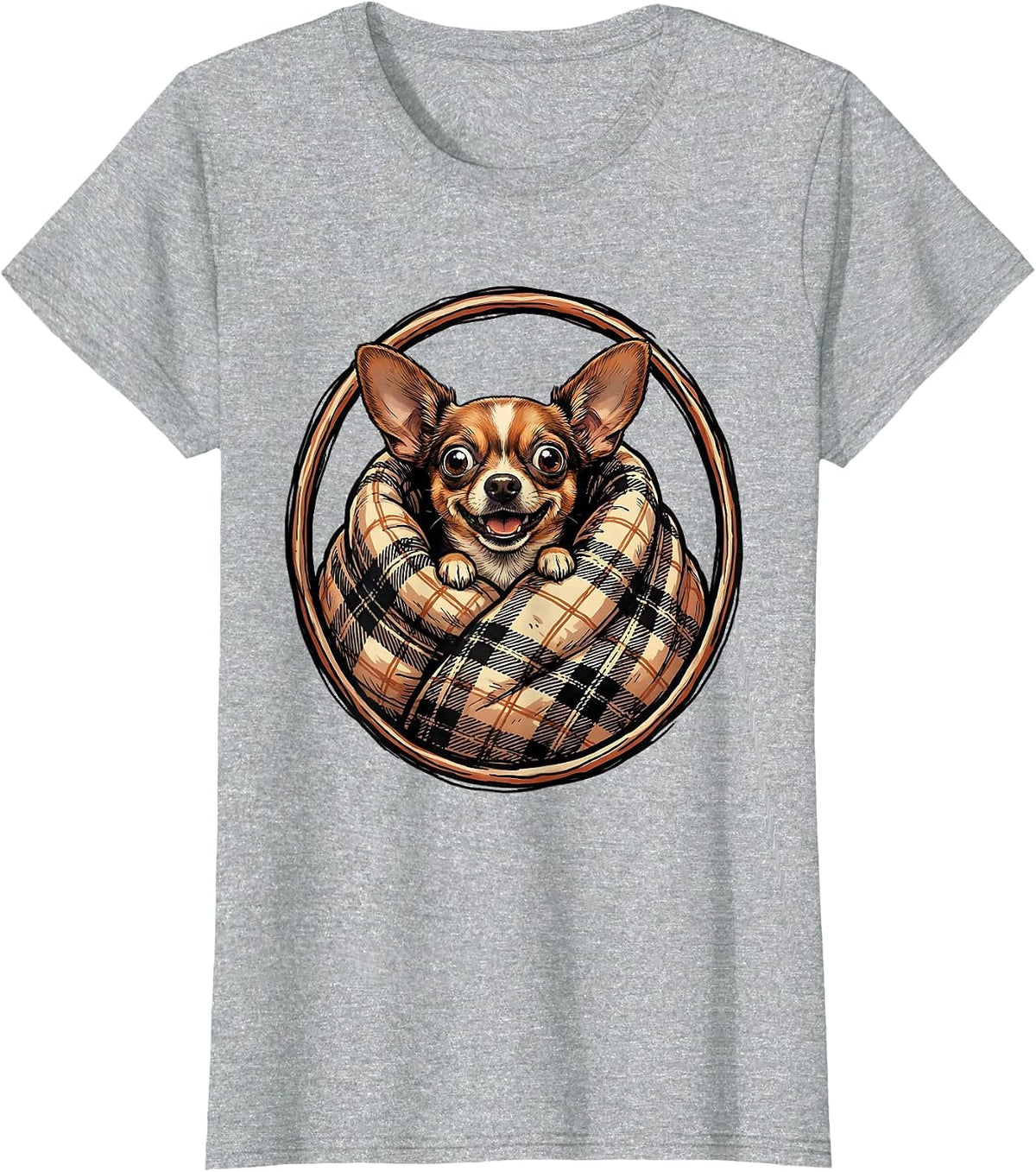 Cozy Chihuahua Wrapped in Blanket Graphic T-Shirt - Heather Grey