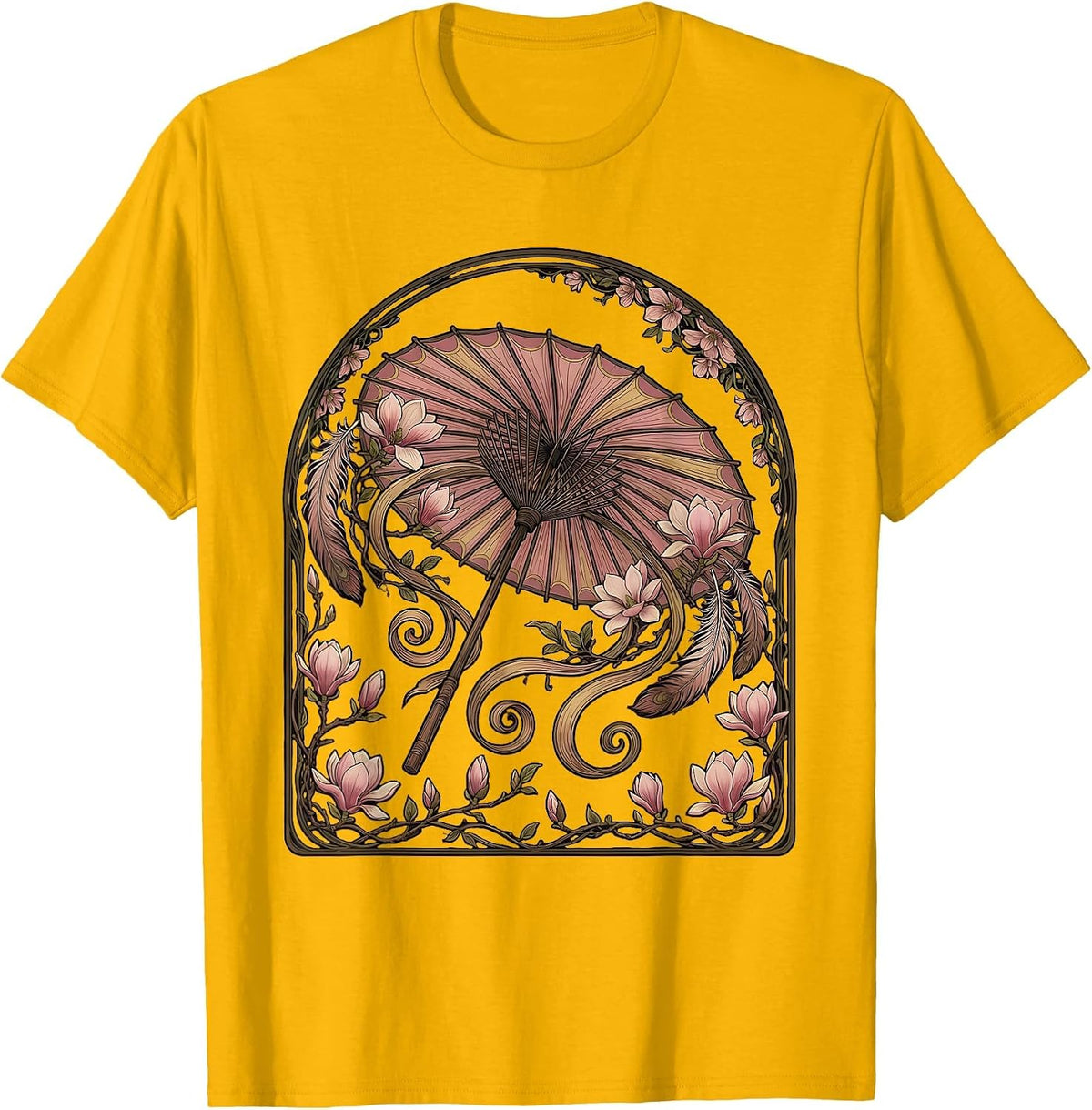 Mardi Gras Second Line Parasol Twirling Design T-Shirt - Golden Yellow