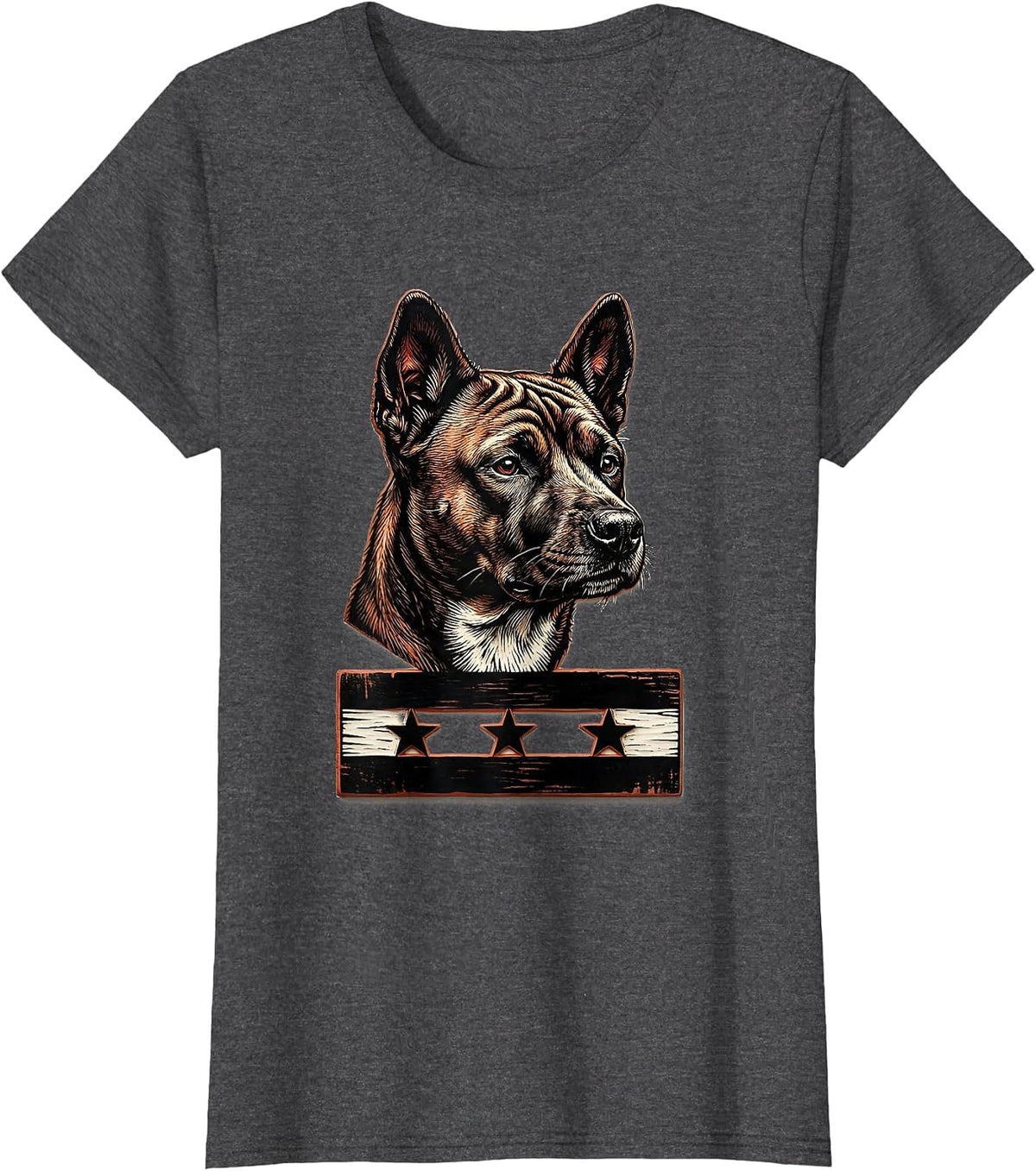 Women's Basenji Head Wood Type Patriotic Dog Dad T-Shirt - Dark Heather Grey