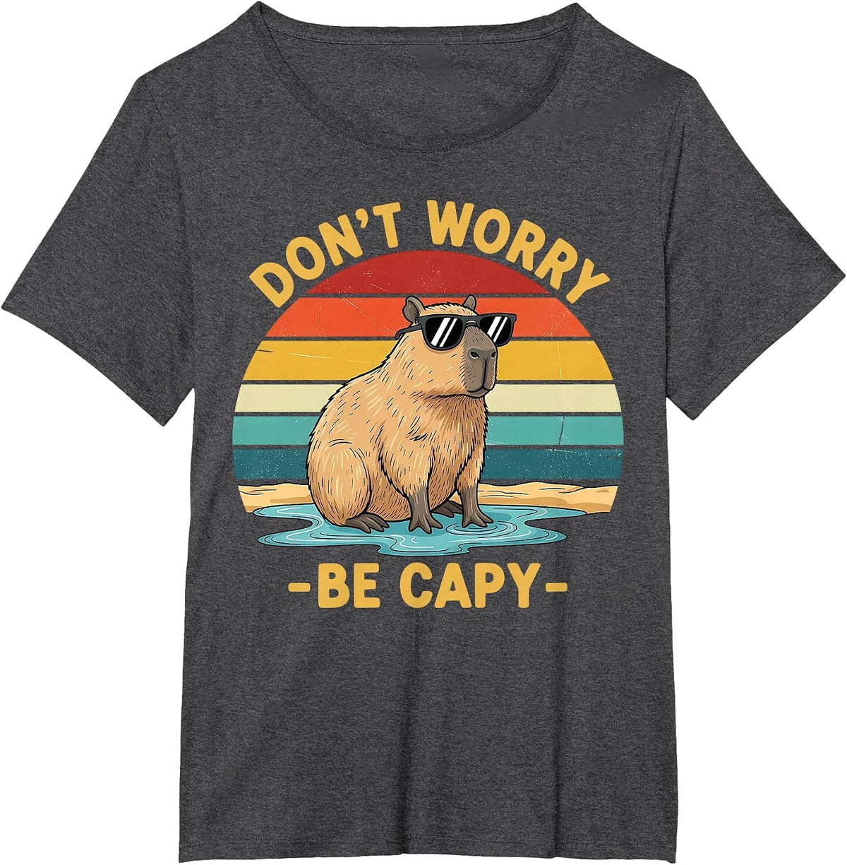 Capybara Don't Worry Be Cappy Funny Capybara T-Shirt - Dark Heather Grey
