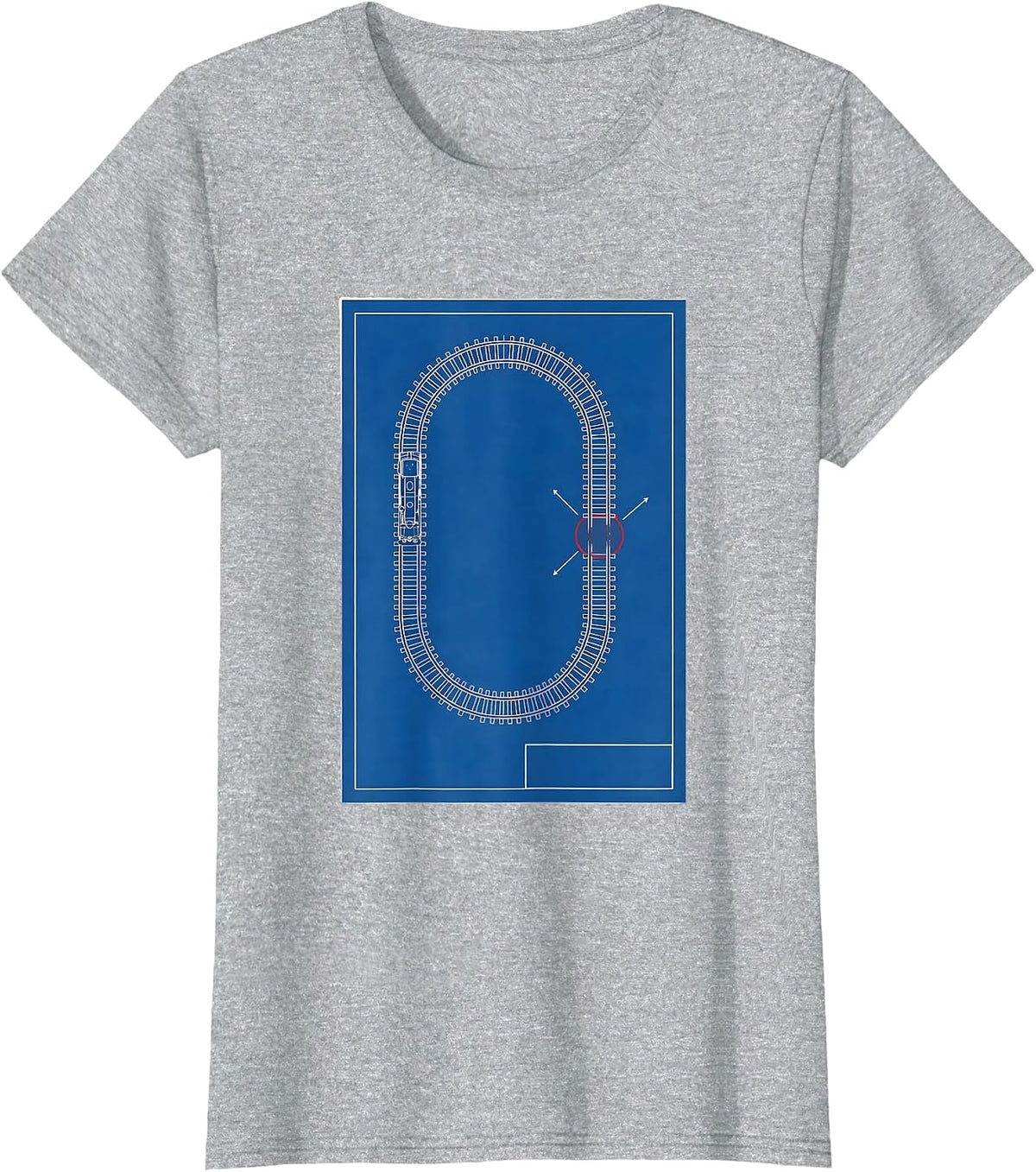 Women's Model Railroad Track Loop Technical Blueprint Hobbyist Gift T-Shirt - Heather Grey