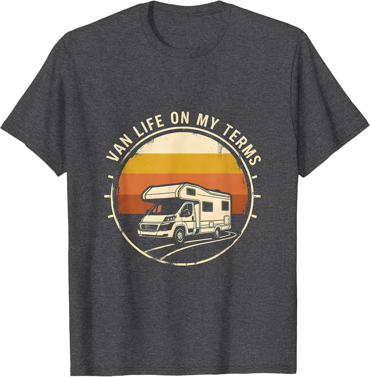 Men's Van Life On My Terms Retro Vintage Van Dwellers Nomad Pride T-Shirt - Dark Heather Grey