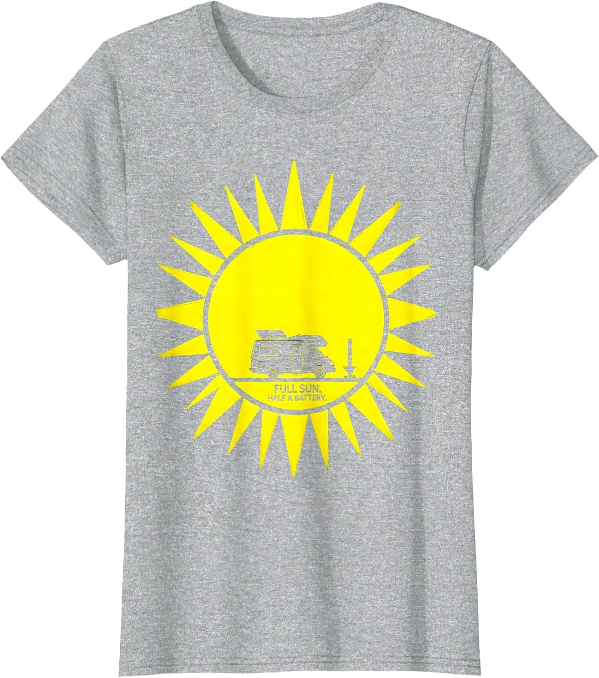 Women's Full Sun Half A Battery Retro Van Life Nomad Travel Pride T-Shirt - Heather Grey