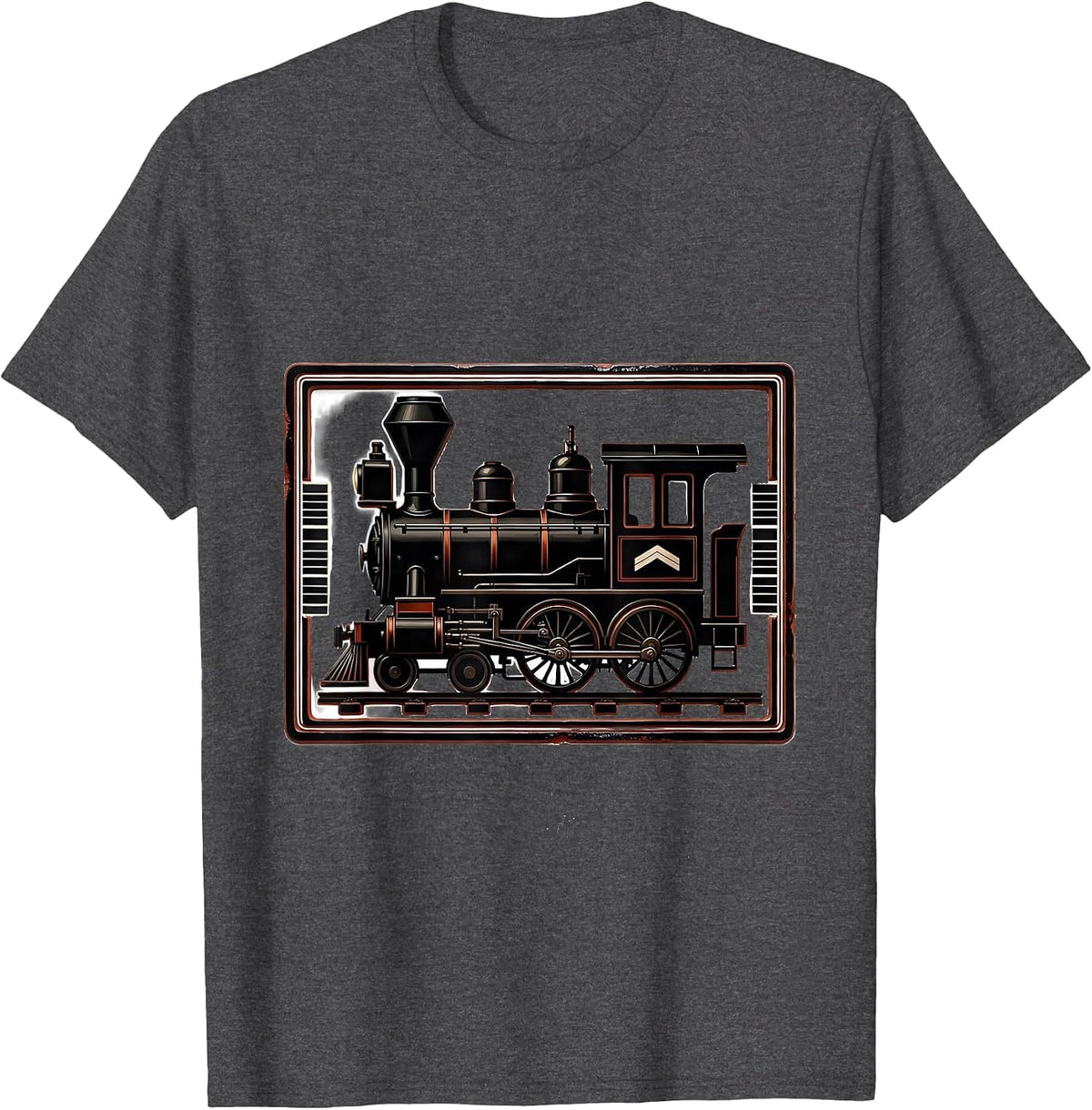 Steam Locomotive Silhouette Vintage Train Enthusiast T-Shirt - Dark Heather Grey