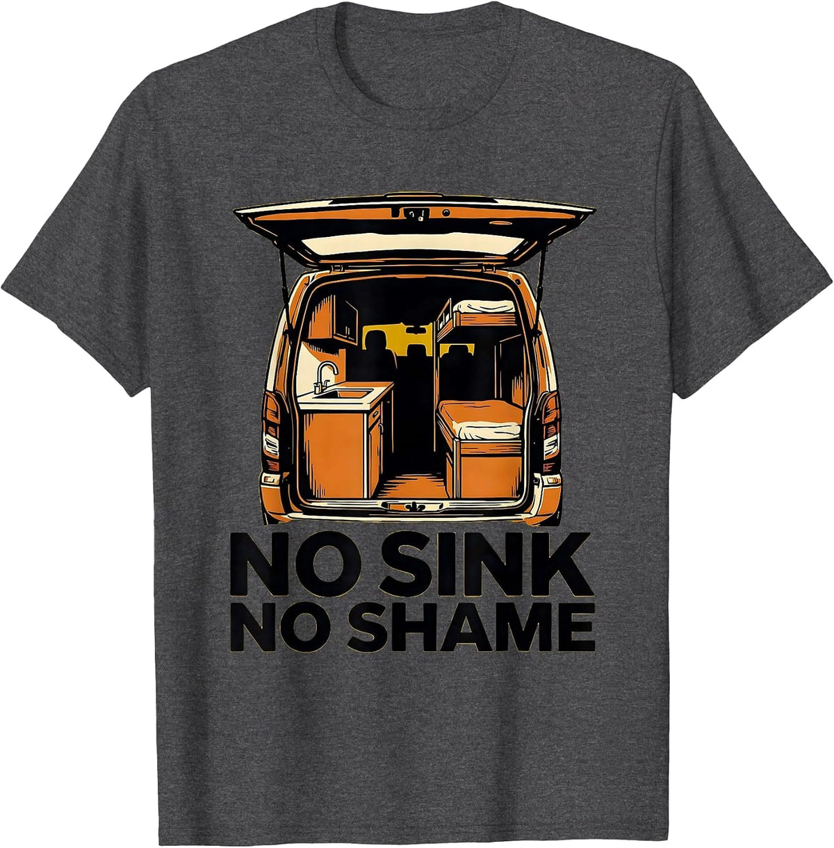 No Sink No Shame Funny Van Life Nomad Road Trip T-Shirt - Dark Heather Grey