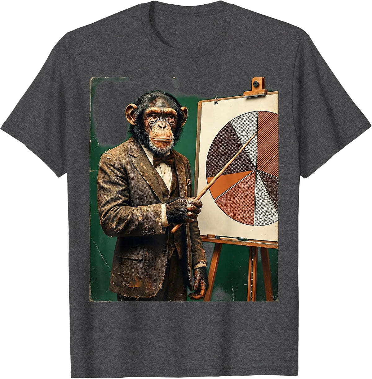 Monkey in Suit Pie Chart Funny Work Graphic T-Shirt - Dark Heather Grey