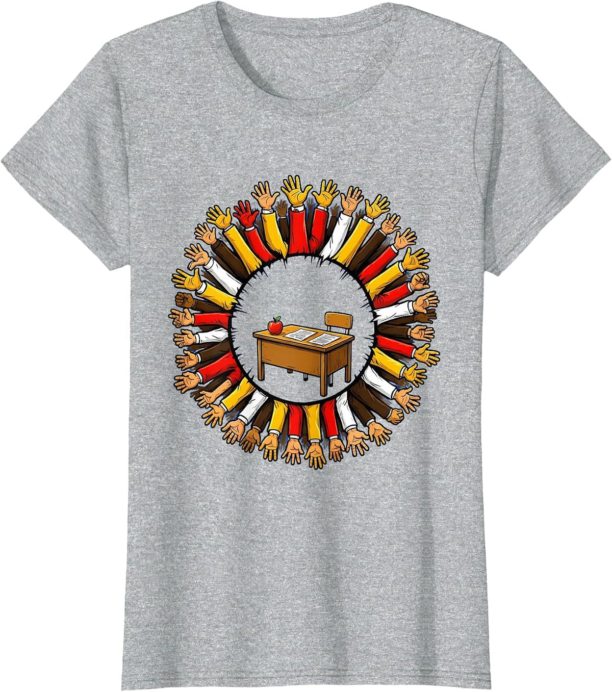 Substitute Teacher Wildly Raised Hands Classroom T-Shirt - Heather Grey