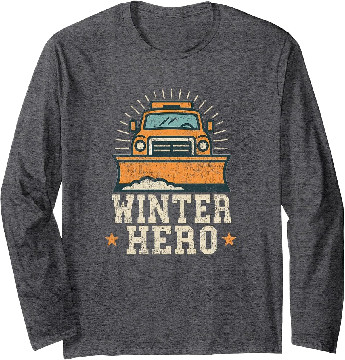Winter Hero Snowplow Snow Removal Truck Artwork Long Sleeve T-Shirt - Adult Unisex Dark Heather Grey