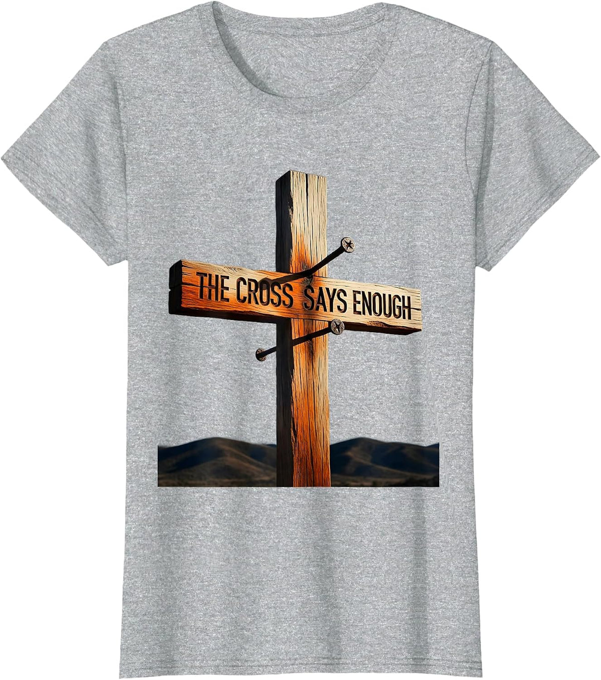 3 Nails Cross The Cross Says Enough Design T-Shirt - Heather Grey