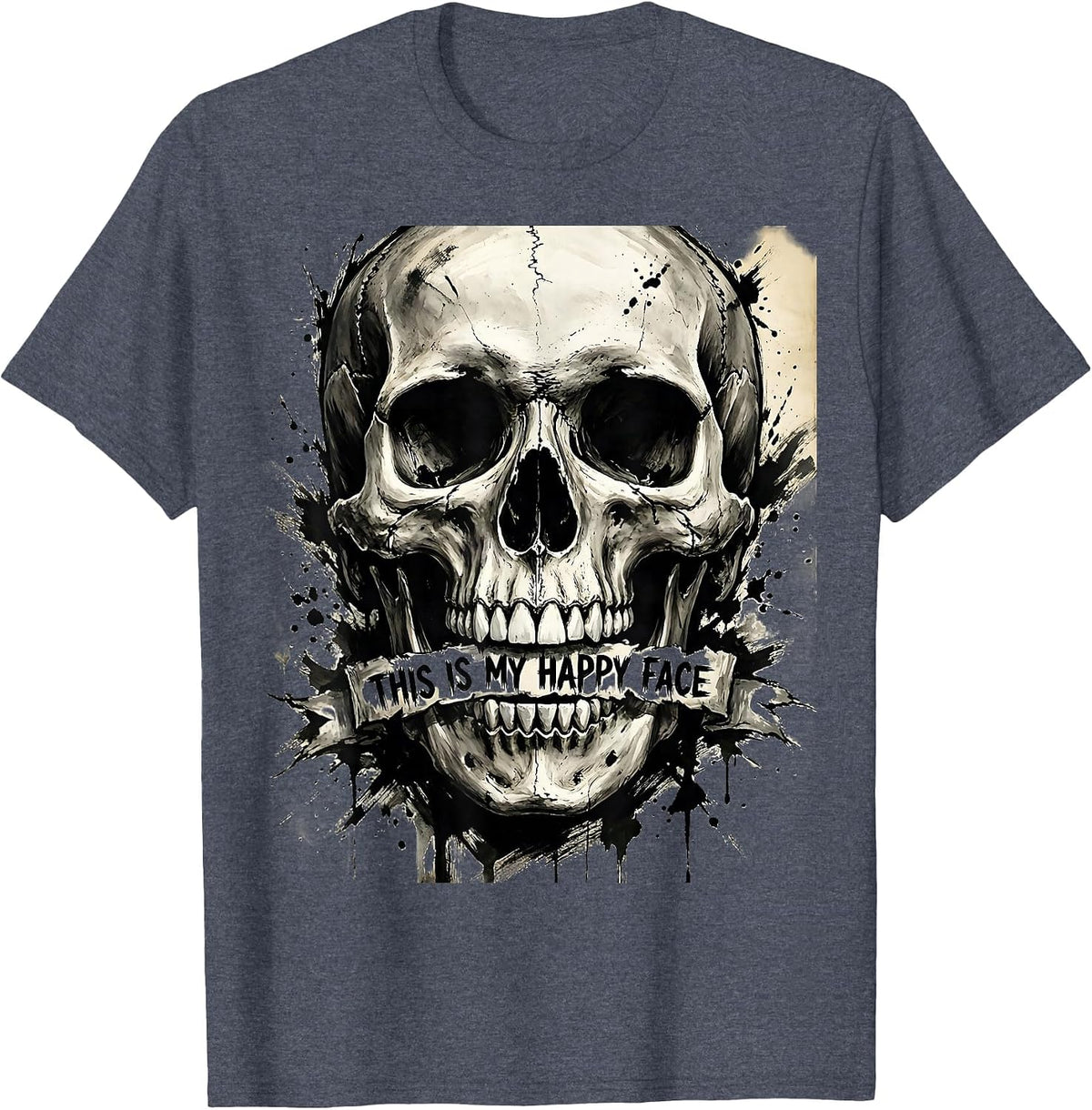 This Is My Happy Face Death Metal Design T-Shirt - Heather Blue