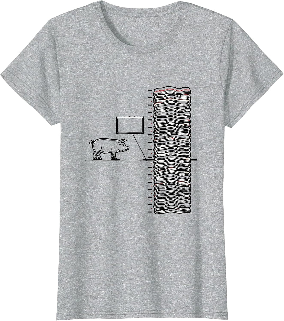 Pig And Bacon Strip Grid Humor Foodie Meme T-Shirt - Heather Grey