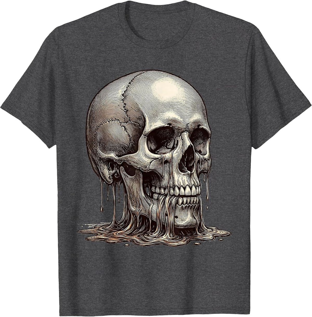 Men's Skull Melting Into Molten Metal Graphic Design T-Shirt - Dark Heather Grey