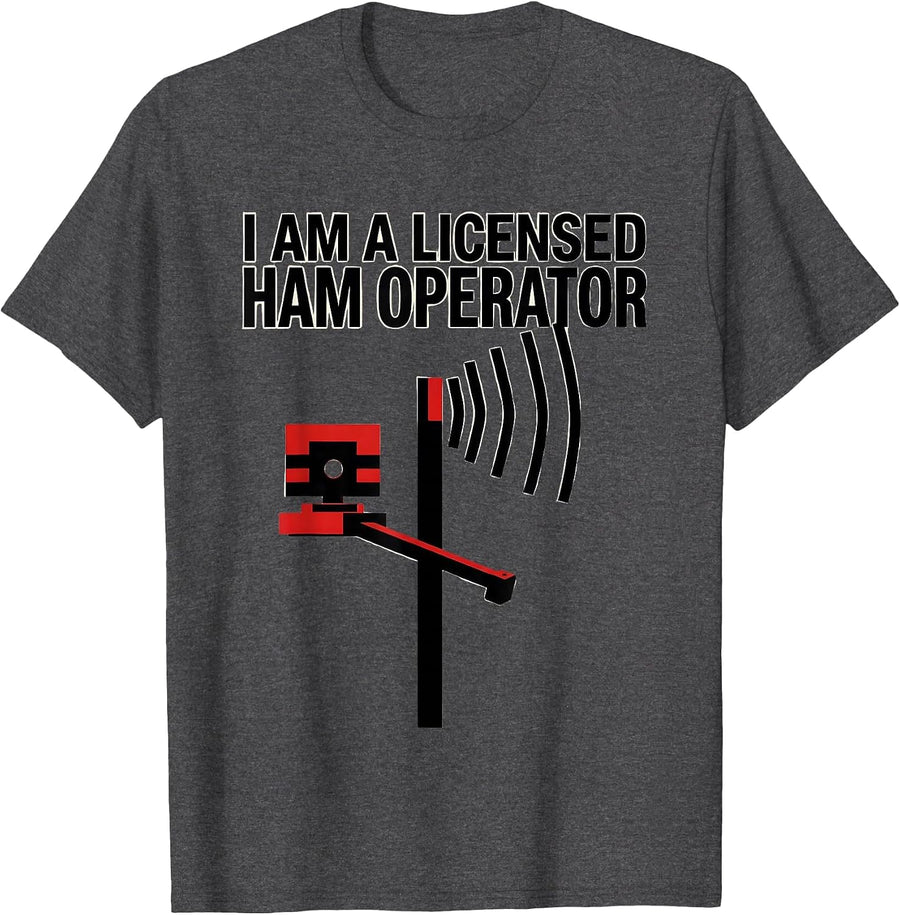Men's I Am A Licensed Ham Operator Bauhaus Modernist Ham Radio T-Shirt - Dark Heather Grey