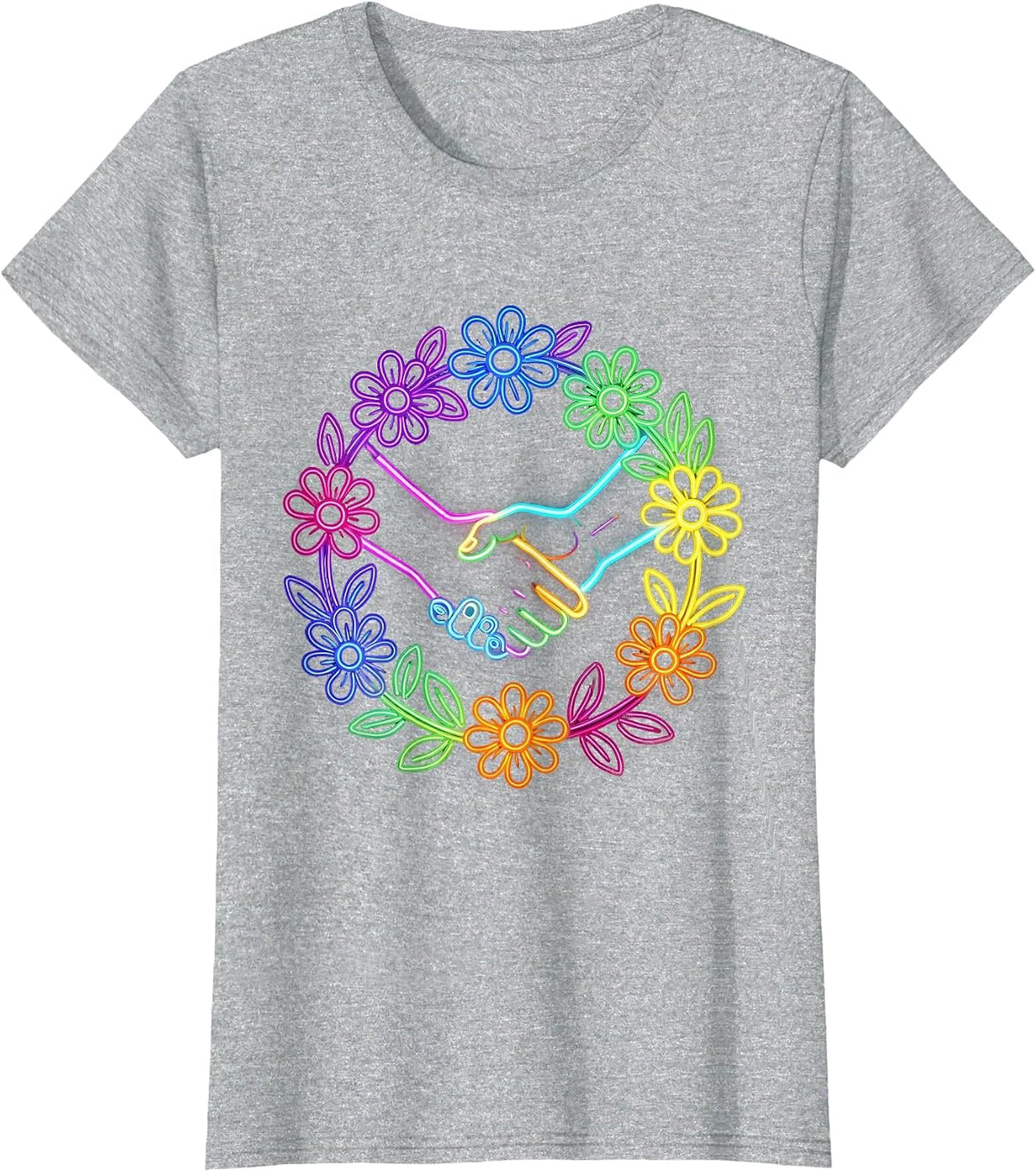 Women's Pride Floral Hands Unity Graphic Design T-Shirt - Heather Grey