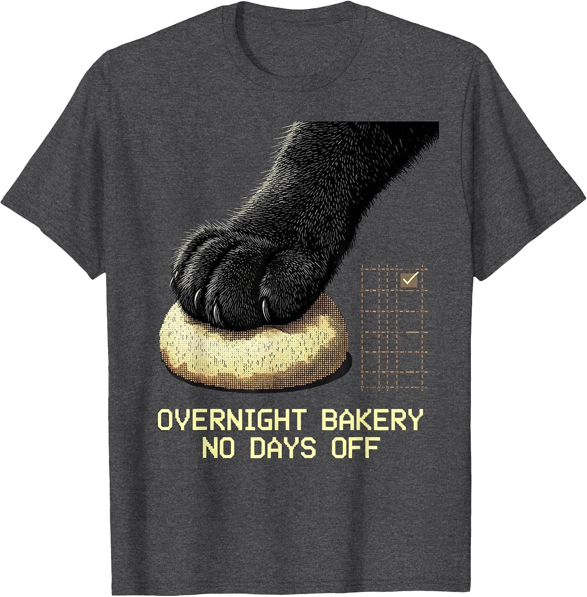 Overnight Bakery No Days Off Funny Black Cat Baking Humor T-Shirt - Dark Heather Grey