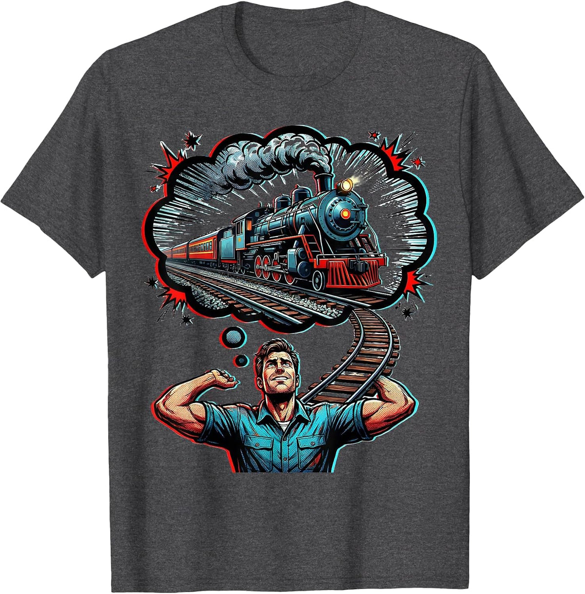 Confident Train Enthusiast Pop Art Hobbyist Humor T-Shirt - Dark Heather Grey