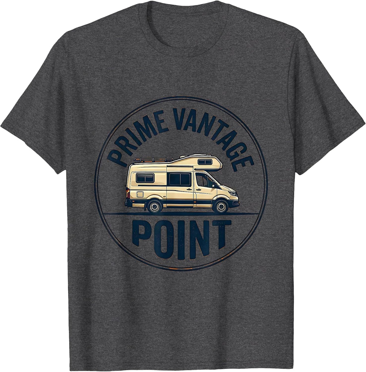 Men's Prime Vantage Point Retro Van Life Camper Nomad Pride Emblem T-Shirt - Dark Heather Grey