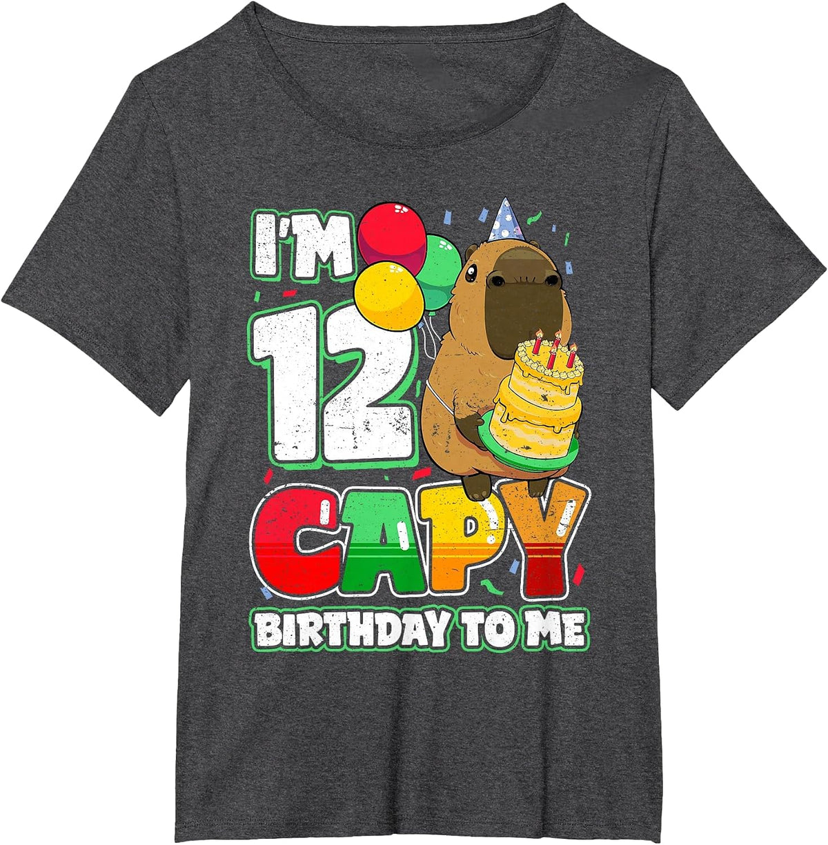 12 Years Old Capy Birthday to me 12th Birthday Capybara T-Shirt - Dark Heather Grey