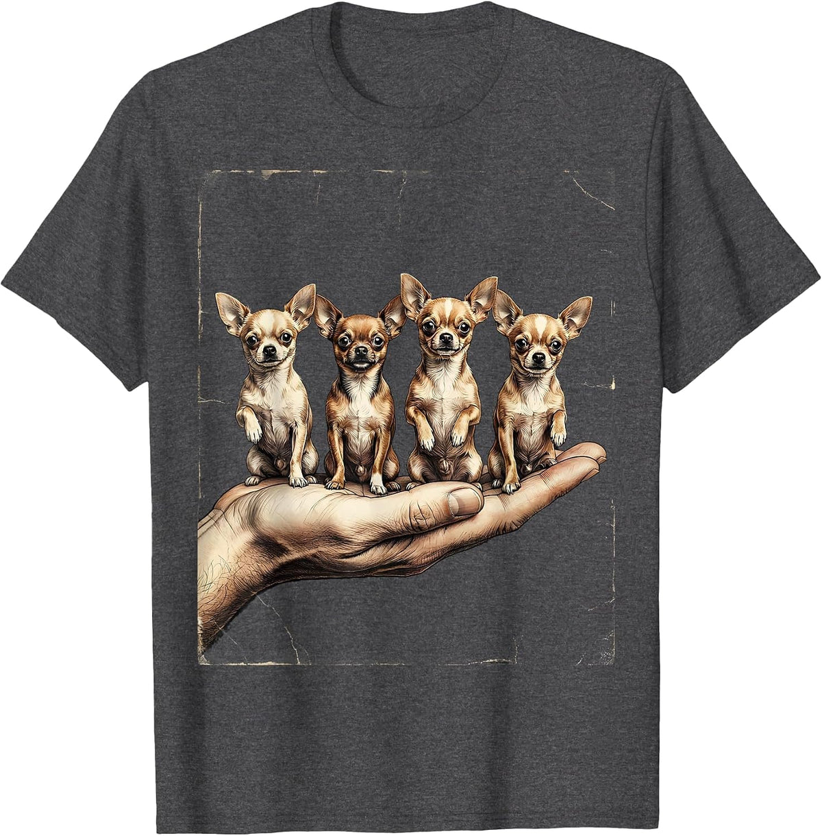 Four Chihuahuas Distressed Dog Lover Humor T-Shirt - Dark Heather Grey