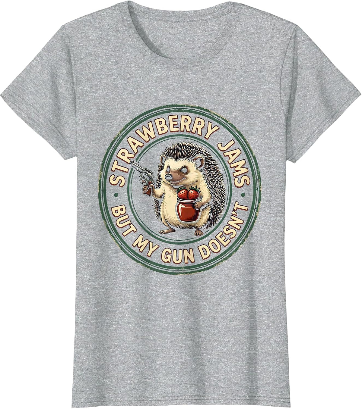 Strawberry Jams But My Gun Doesn't Funny Hedgehog Vintage T-Shirt - Heather Grey