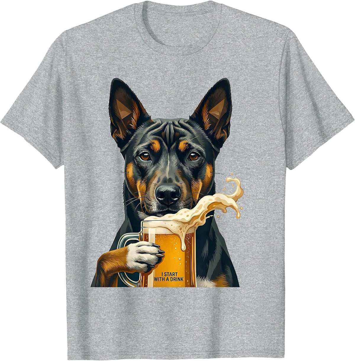 Men's I Start With A Drink Funny Basenji Meme Dog Lover Humor T-Shirt - Heather Grey