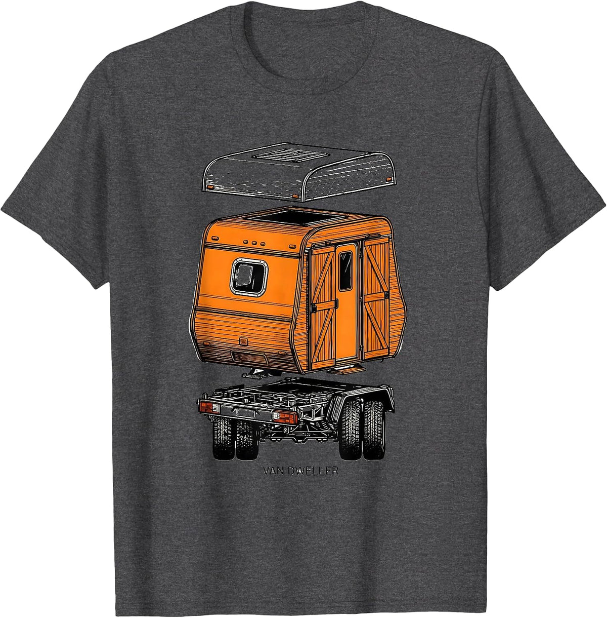 Men's VAN DWELLER Retro Van Life Nomad Vanlife Humor T-Shirt - Dark Heather Grey