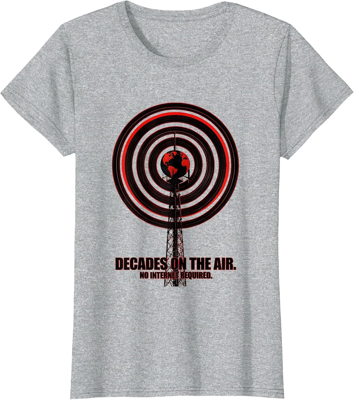 Decades On The Air. No Internet Required. Ham Radio T-Shirt - Heather Grey
