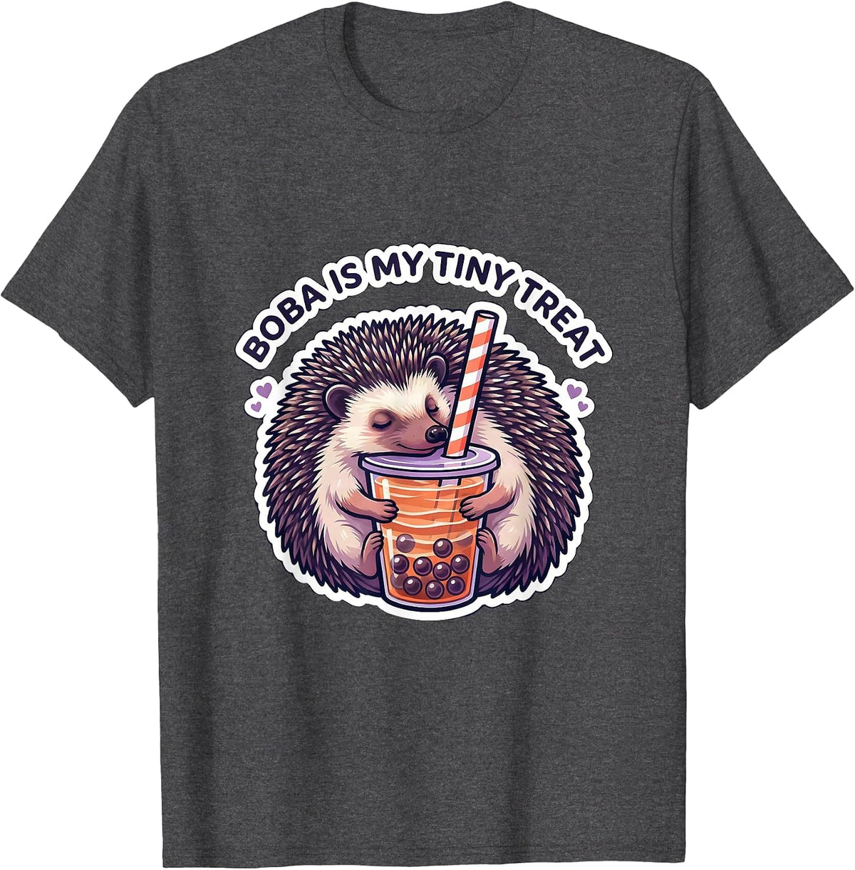Boba Is My Tiny Treat Kawaii Hedgehog Boba Tea Lover Gift T-Shirt - Dark Heather Grey
