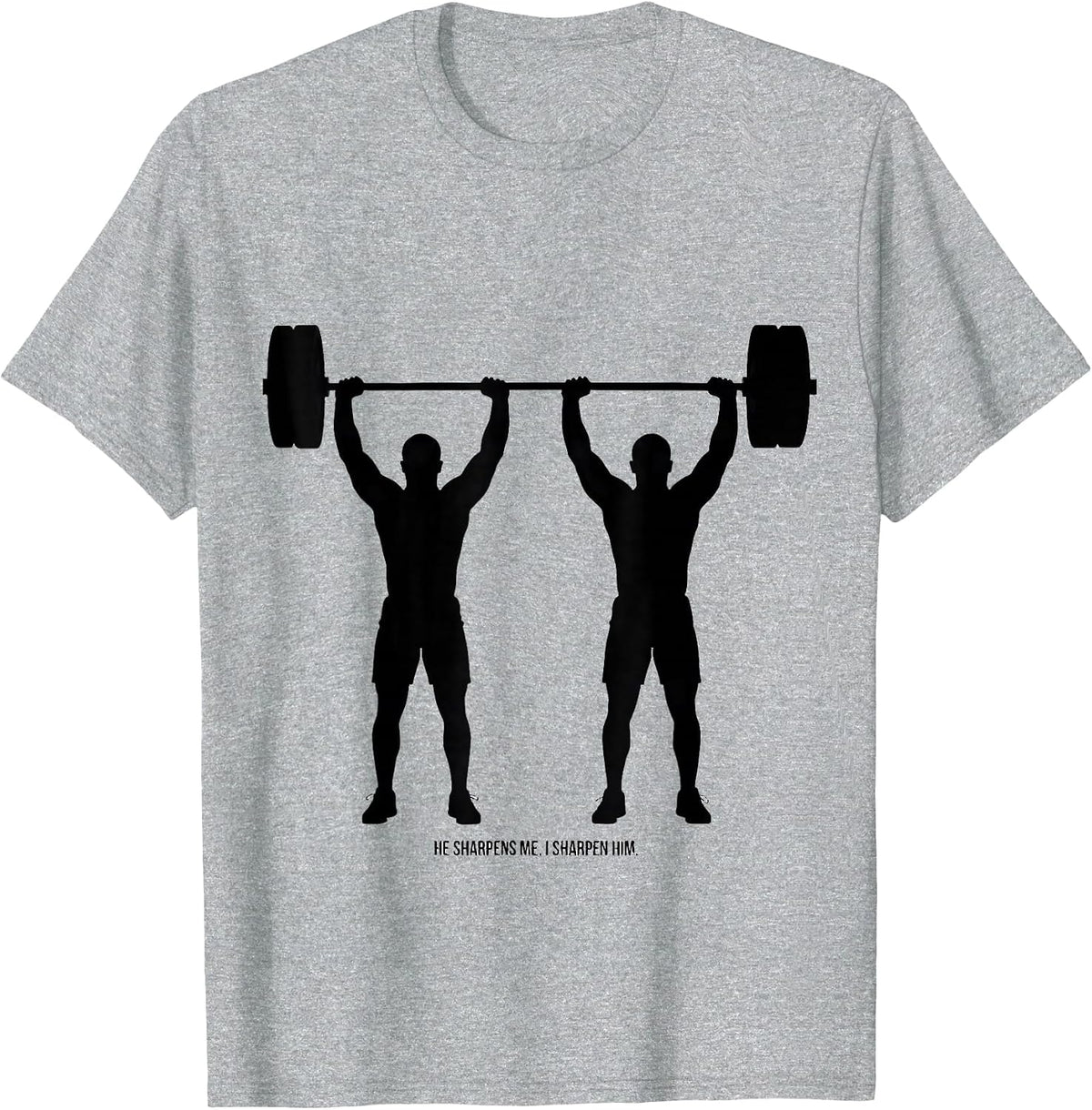 Men's He Sharpens Me I Sharpen Him Christian Gym Weightlifter T-Shirt - Heather Grey