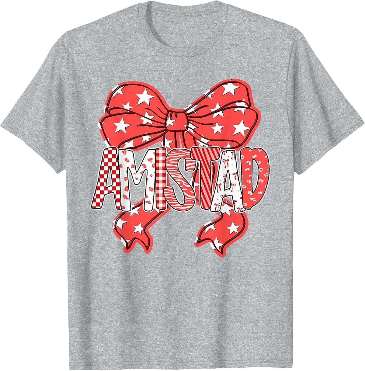 I Love Amistad Preppy Bow Teacher Student T-Shirt - Heather Grey