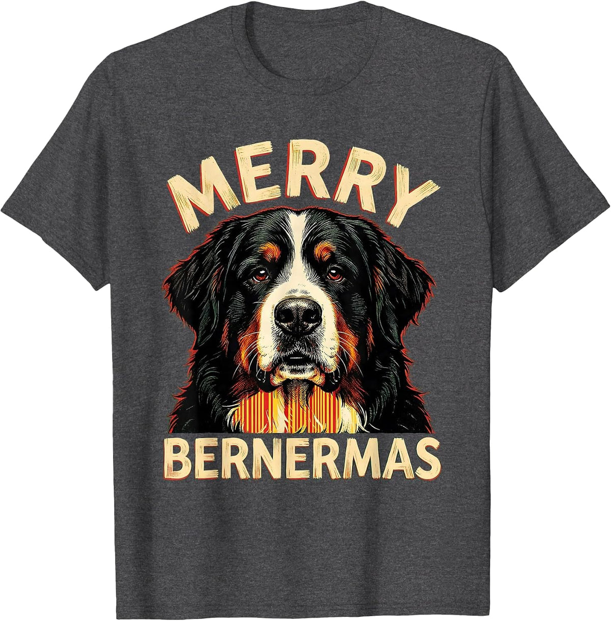 Men's Merry Bernermas Festive Bernese Mountain Dog Christmas Breed T-Shirt - Dark Heather Grey