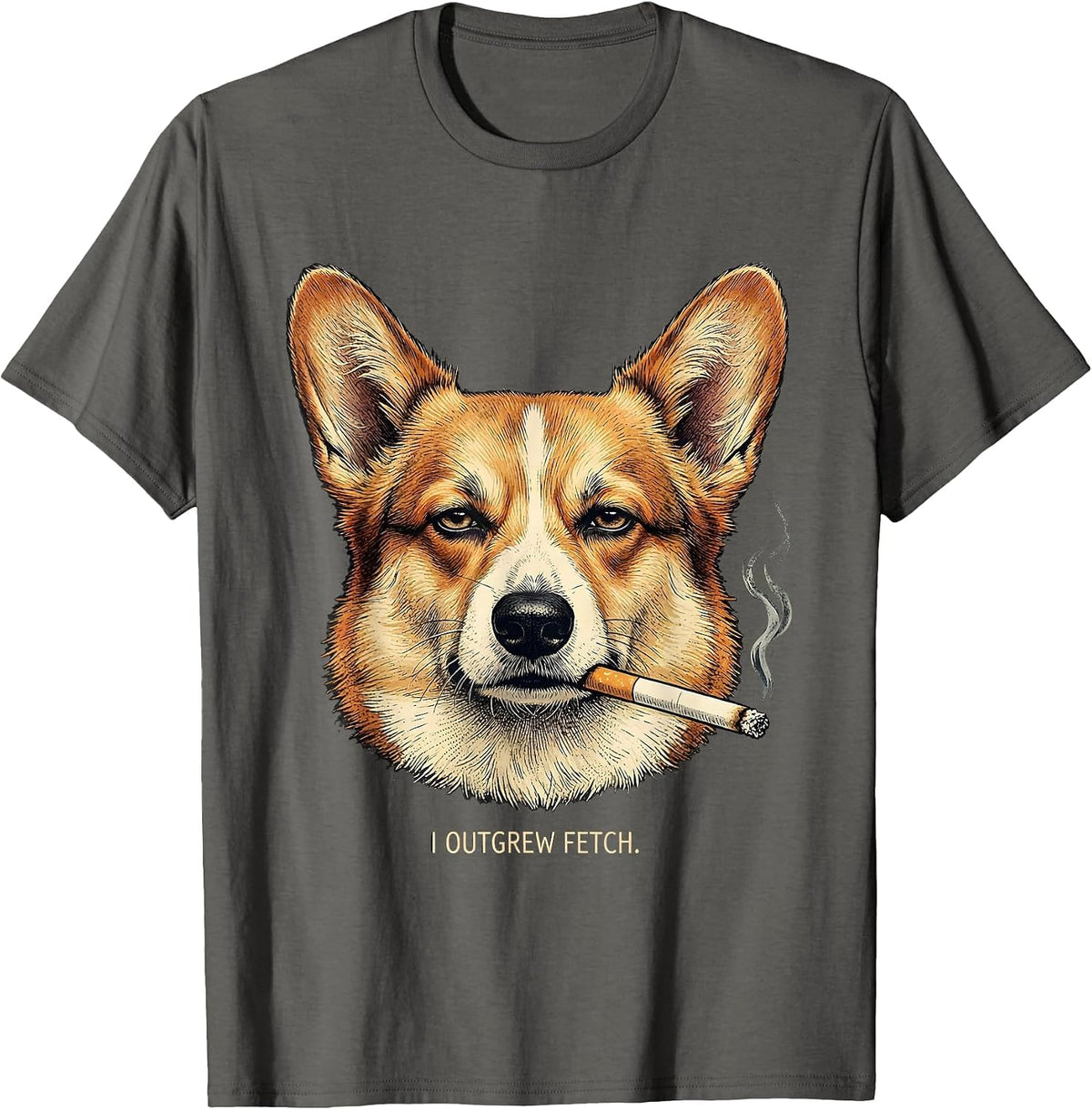 Men's I Outgrew Fetch Funny Corgi Meme Dog Owner Humor T-Shirt - Asphalt Grey