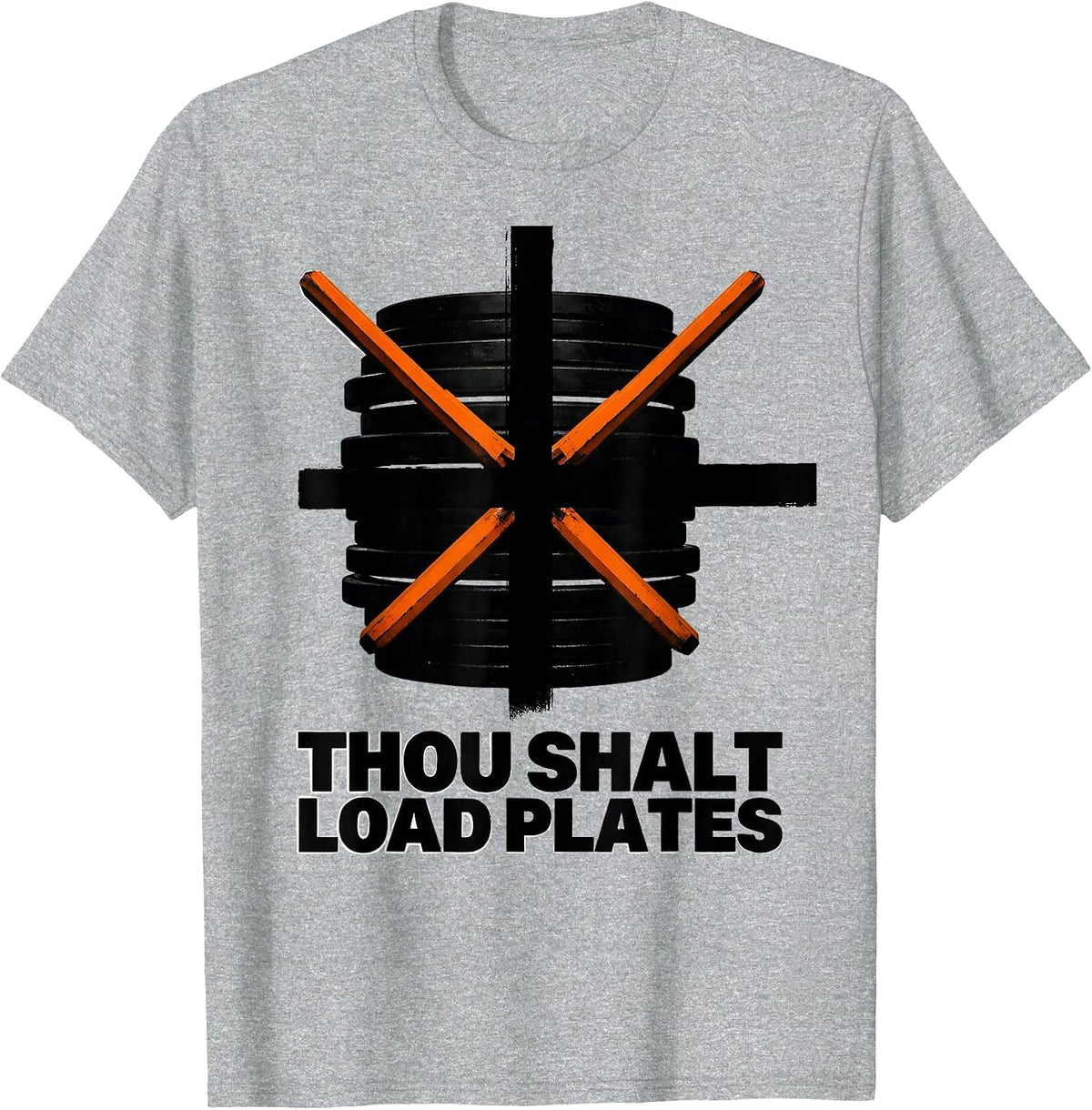 Men's Thou Shalt Load Plates Brutalist Christian Gym Weightlifter T-Shirt - Heather Grey
