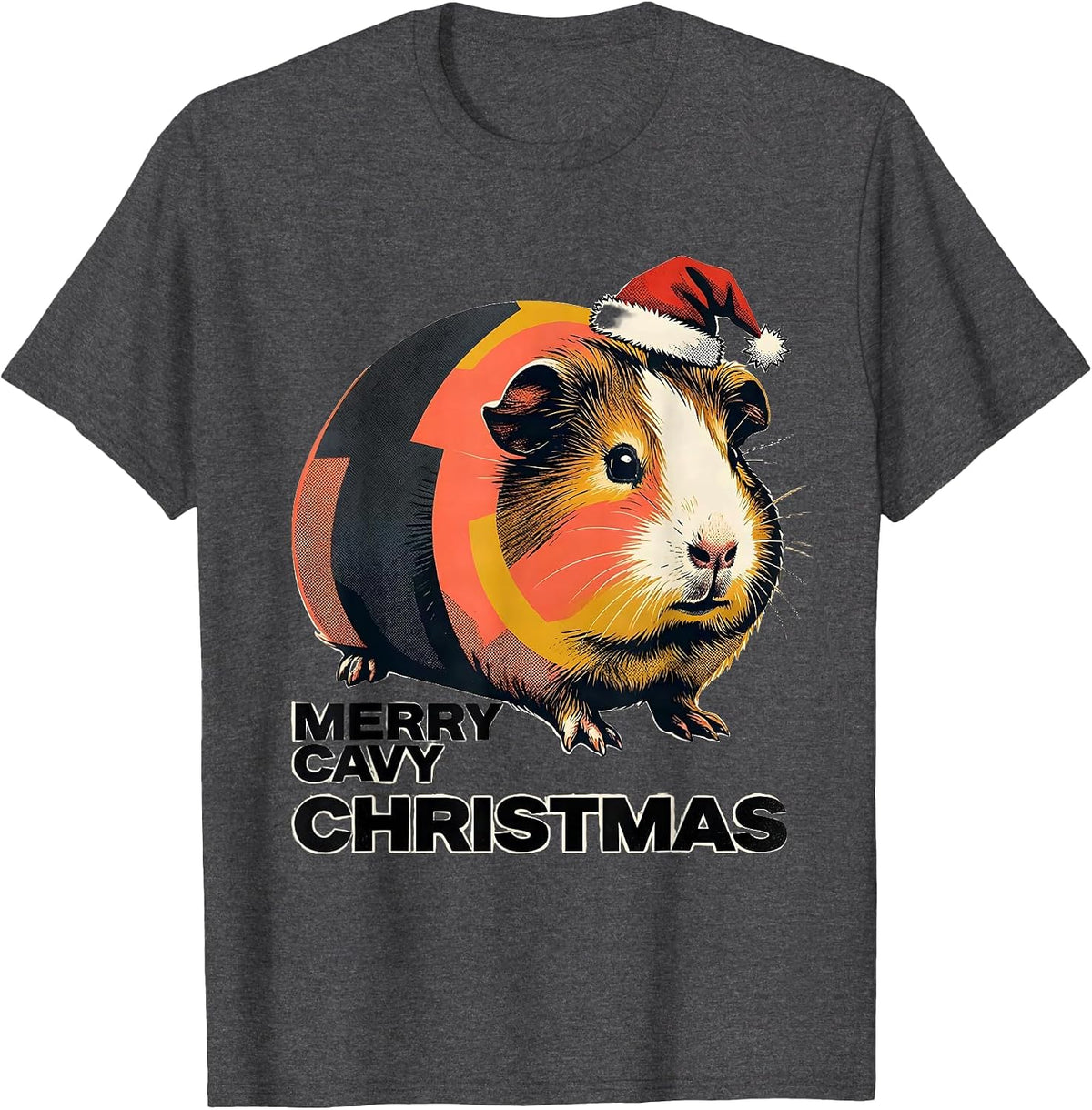 Men's Merry Cavy Christmas Midcentury Modern Guinea Pig Owner Pet T-Shirt - Dark Heather Grey