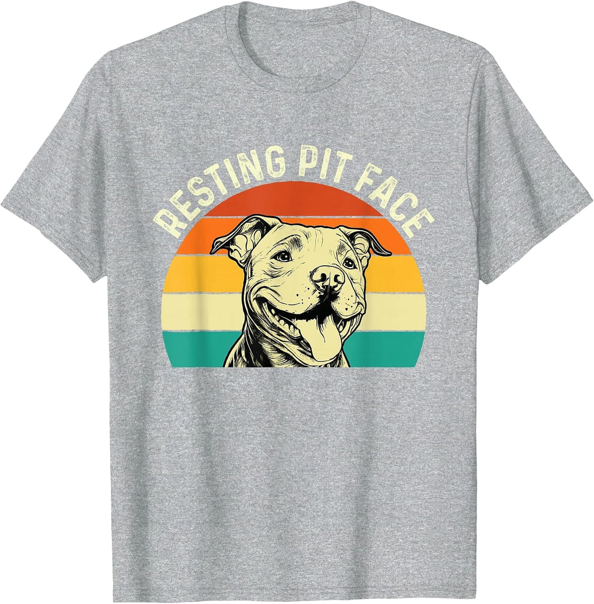 Resting Pit Face - Retro Vintage Pitbull Terrier Dog Lover T-Shirt - Heather Grey