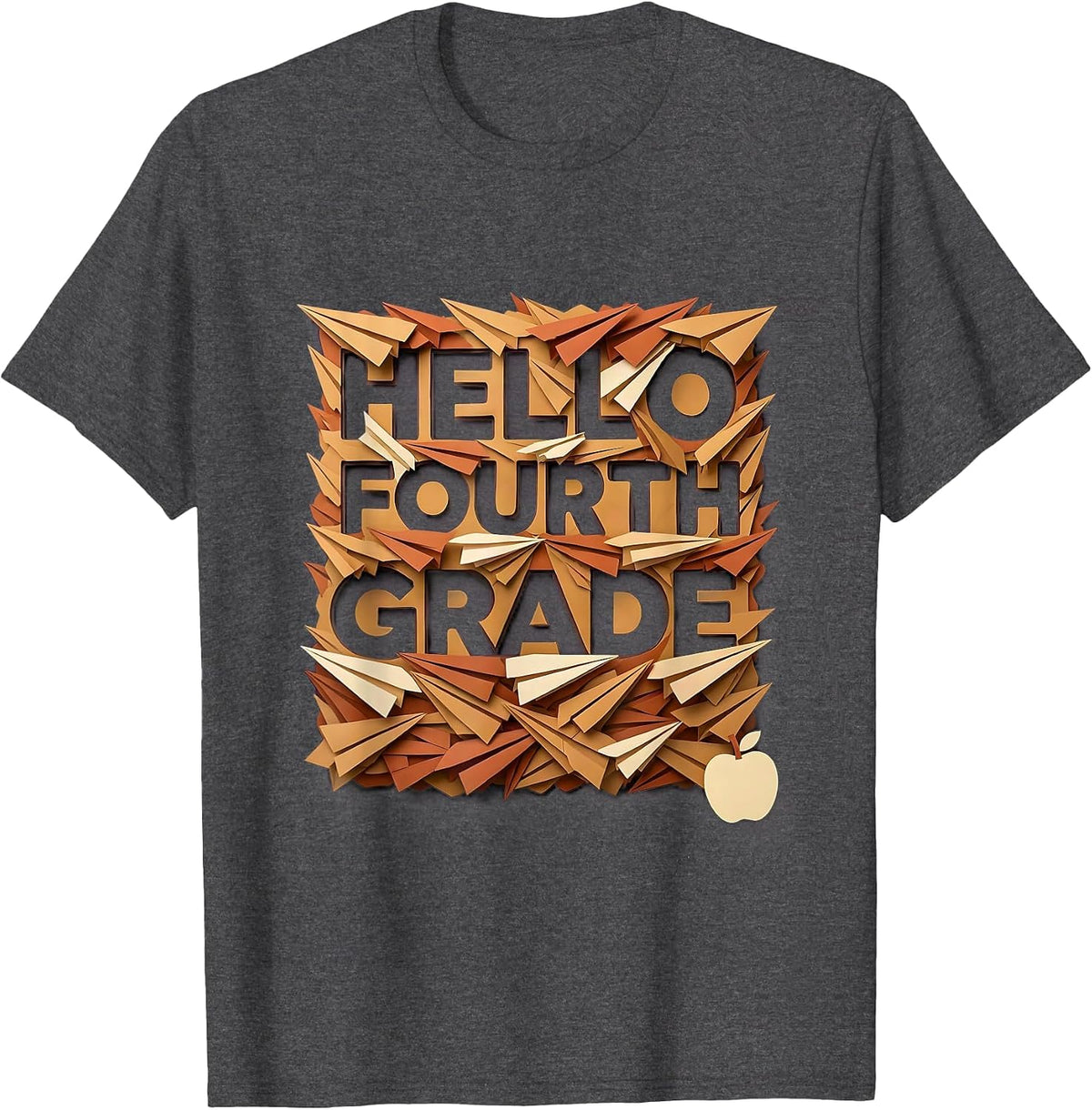 Hello Fourth Grade Leopard Teacher Back To School T-Shirt - Dark Heather Grey