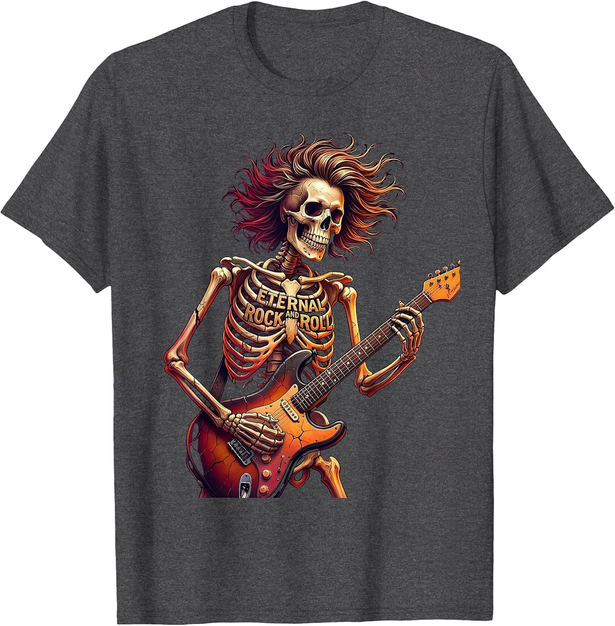 Skeleton Rock Band Eternal Rock And Roll Halloween T-Shirt - Dark Heather Grey